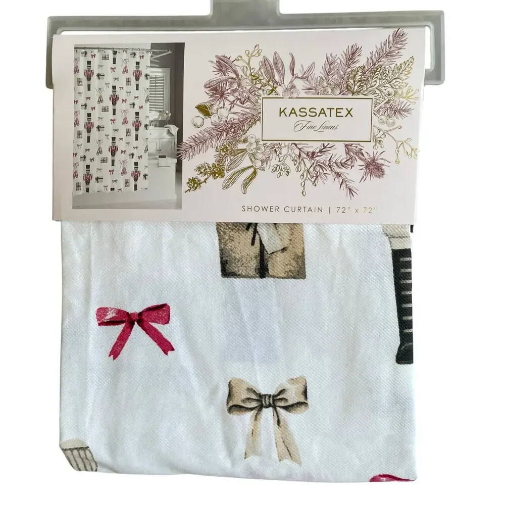 Kassatex Christmas Presents & Bows Holiday Shower Curtain 72x72 New